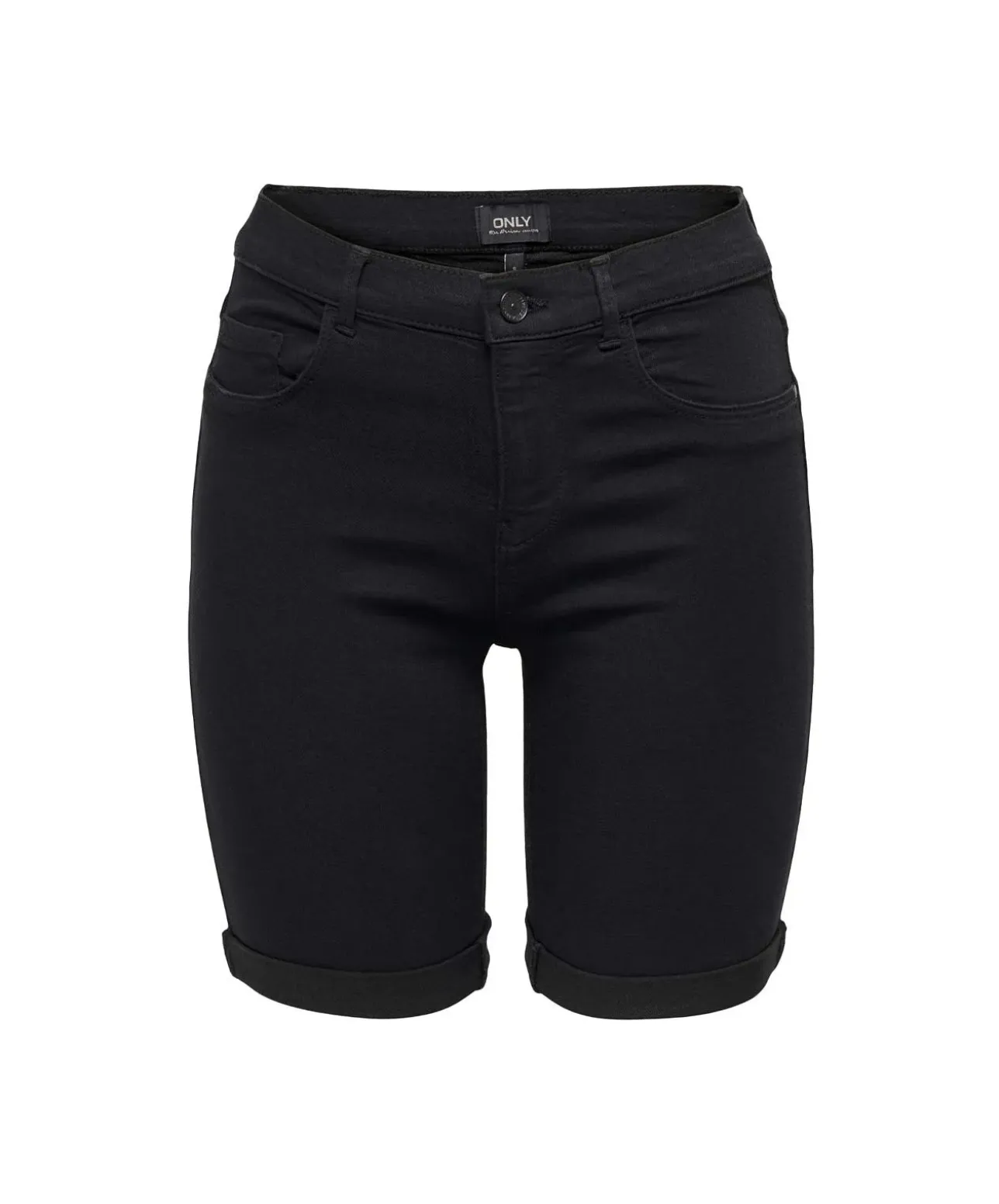 ONLY Rain Jeansshorts lang in Schwarz mit Stretch