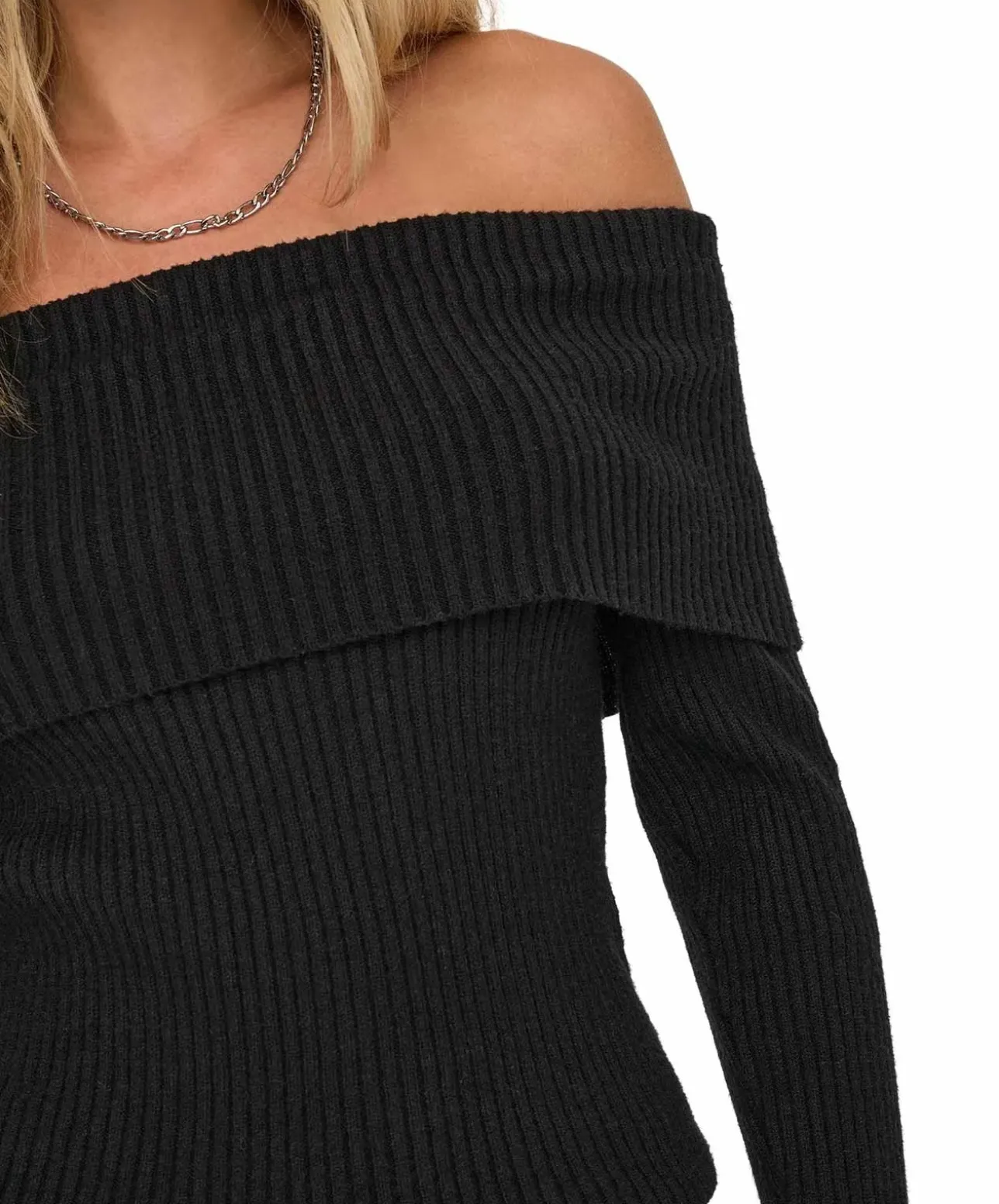 ONLY Schulterfrei Strickpullover Katia in Schwarz