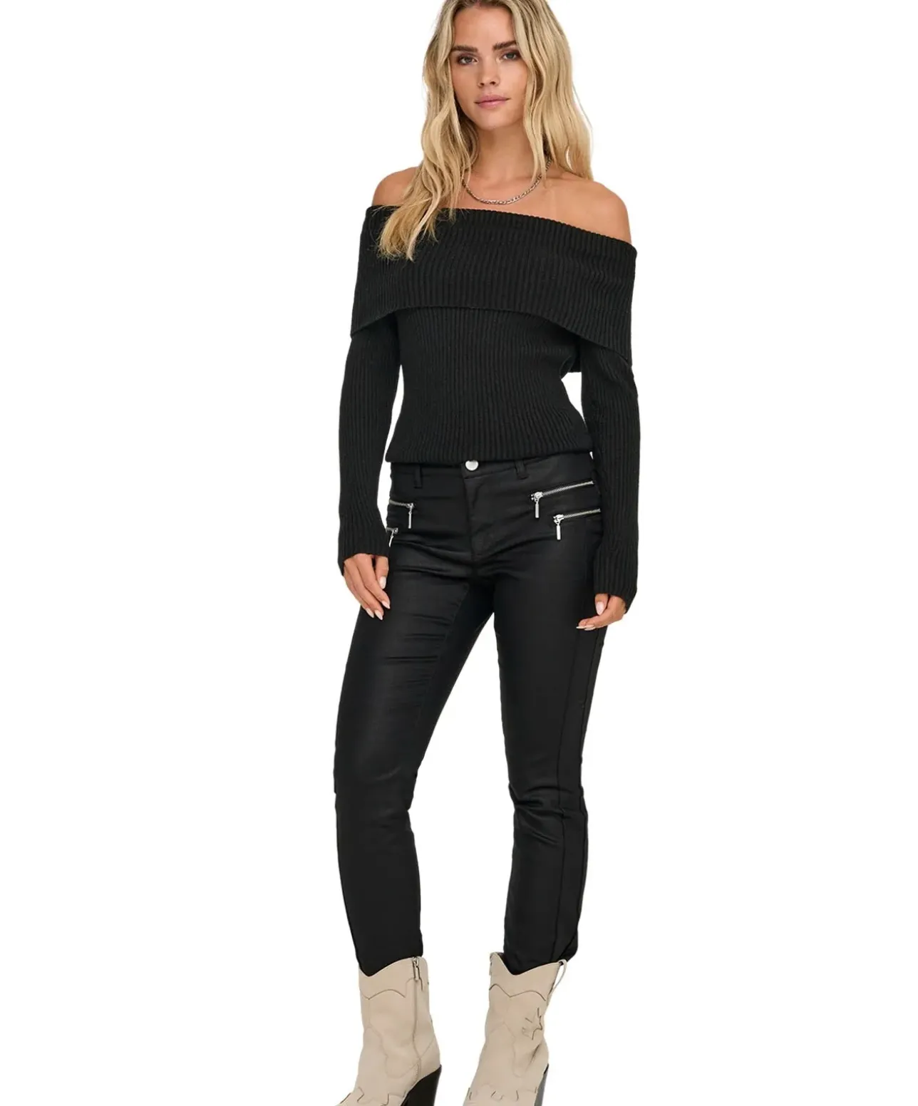 ONLY Schulterfrei Strickpullover Katia in Schwarz