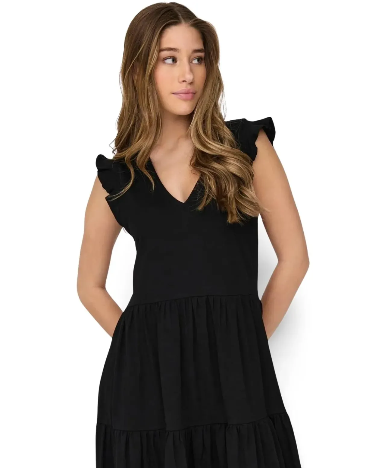 ONLY Sommerkleid May in Schwarz mit Rüschen