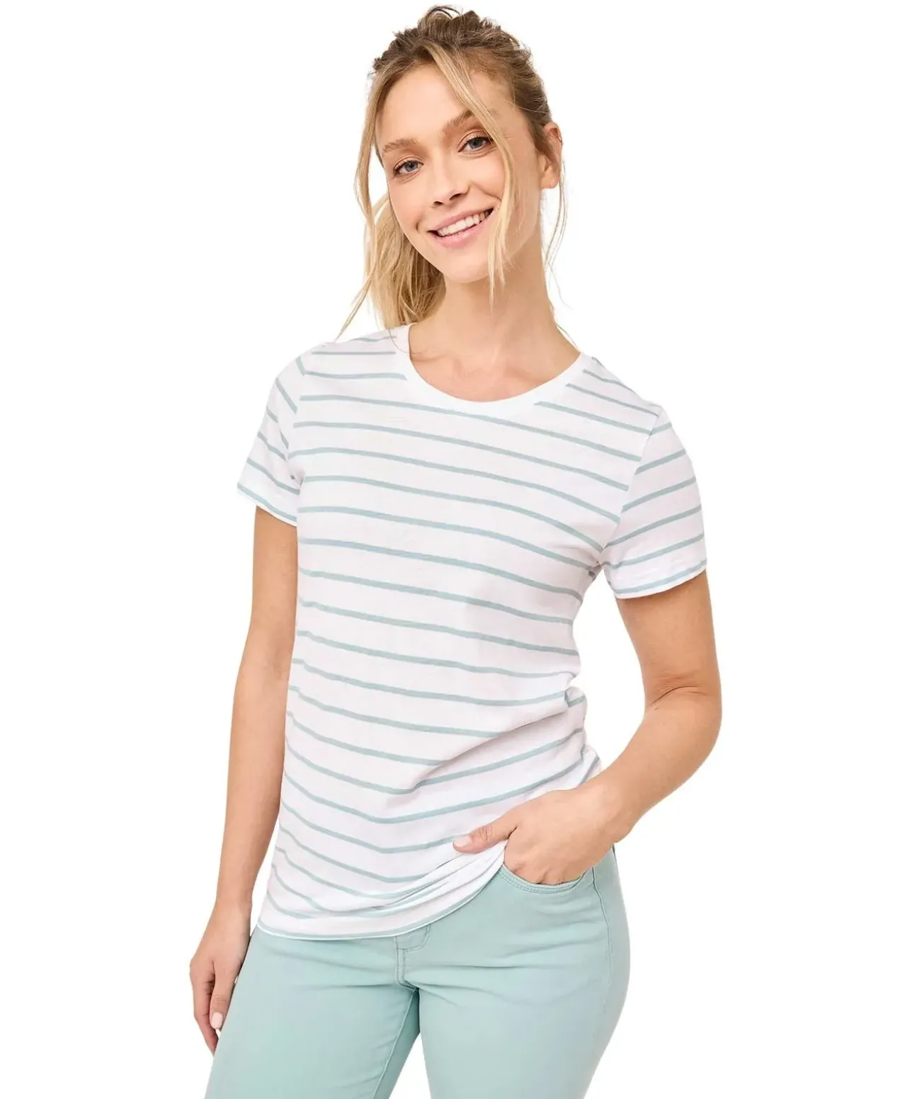 Paddocks T-Shirt gestreift mit Rundhals in Powder Green