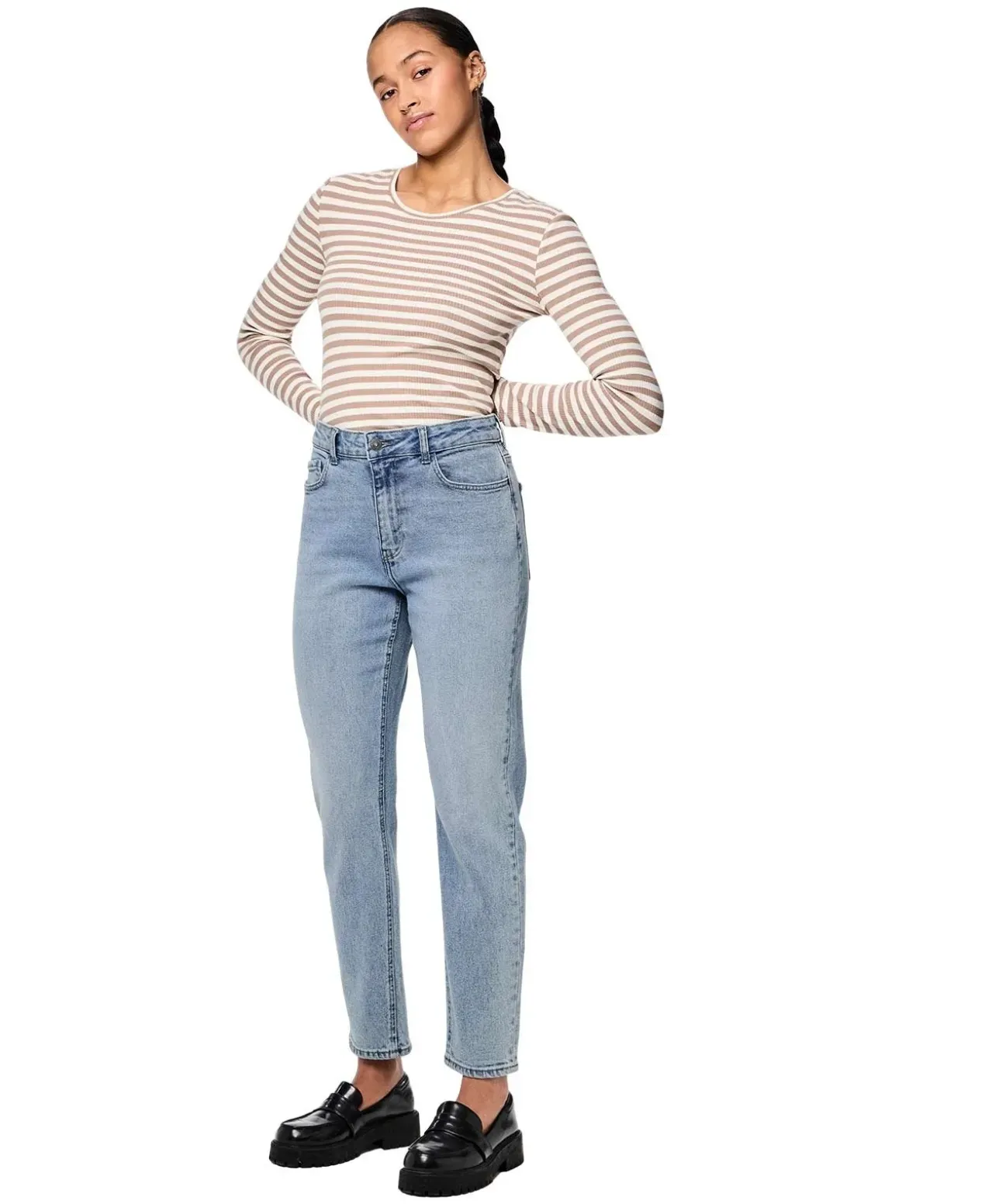 Pieces Bella knöchellange Jeans in Stonewash mit hohem Bund