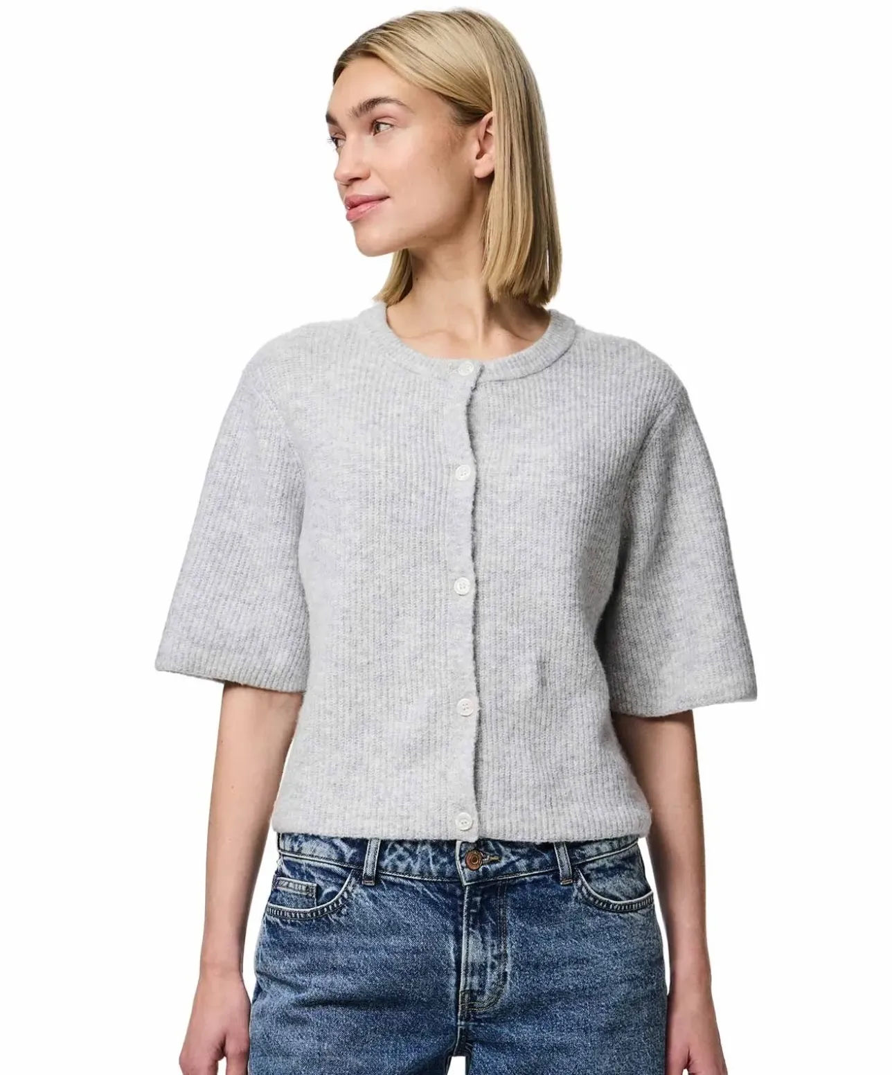Pieces Cardigan Silly mit Rundhals in Grau