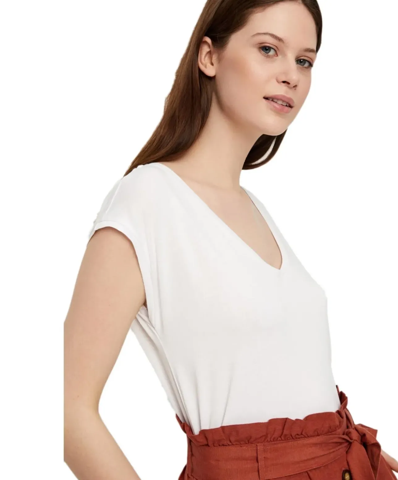 Pieces Damen T-Shirt Kamala mit tiefem V-Ausschnitt