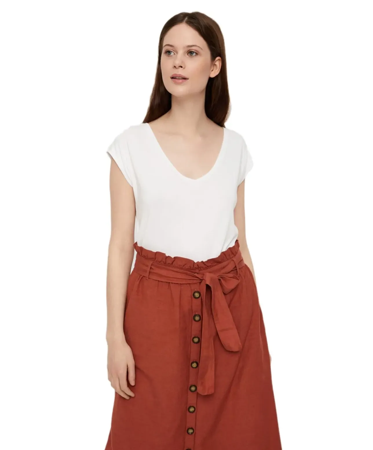 Pieces Damen T-Shirt Kamala mit tiefem V-Ausschnitt