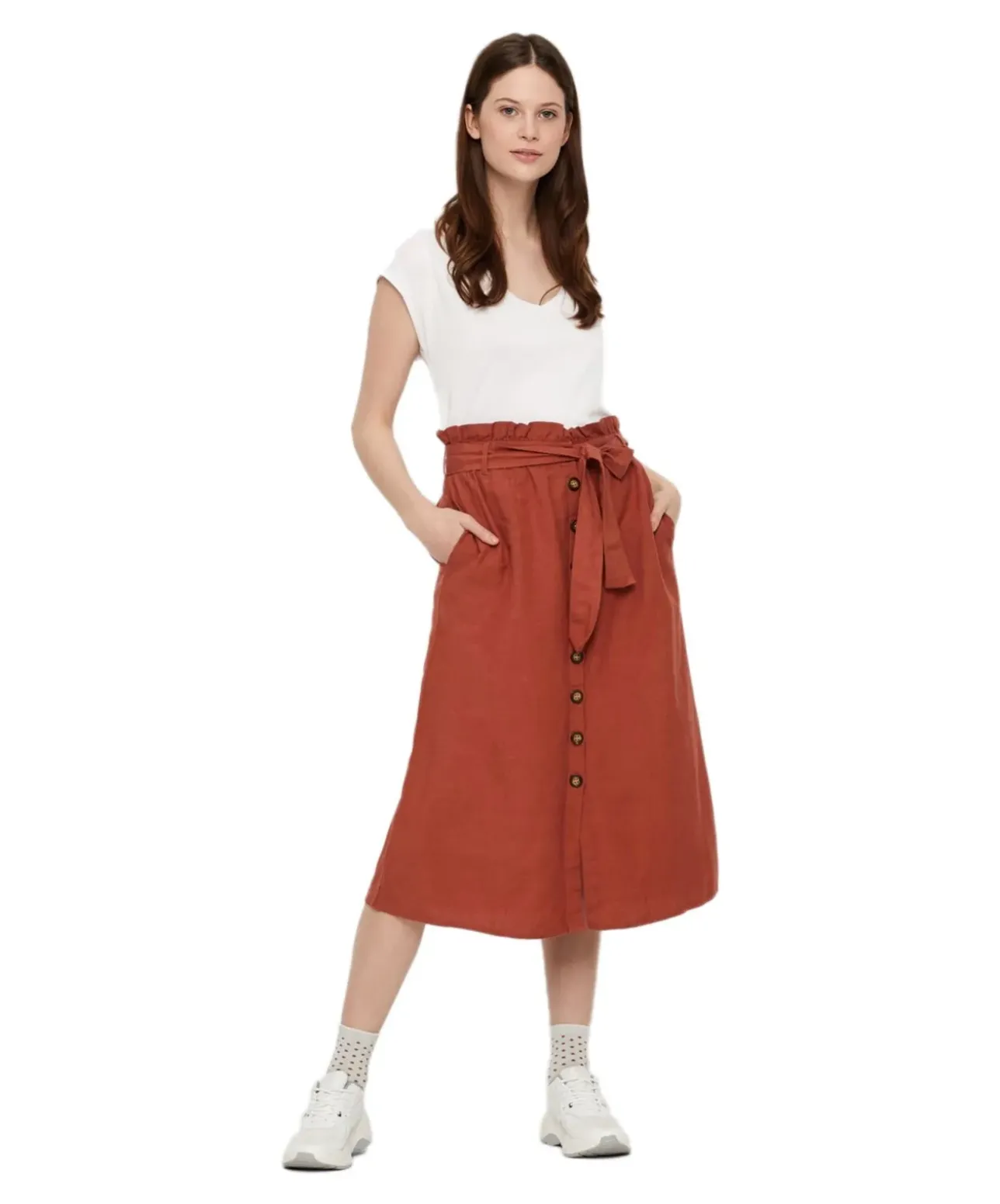 Pieces Damen T-Shirt Kamala mit tiefem V-Ausschnitt