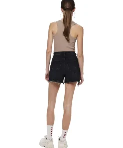 PIECES Jeansshorts in schwarz mit ausgefranstem Saum
