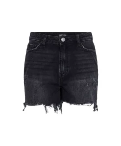 PIECES Jeansshorts in schwarz mit ausgefranstem Saum