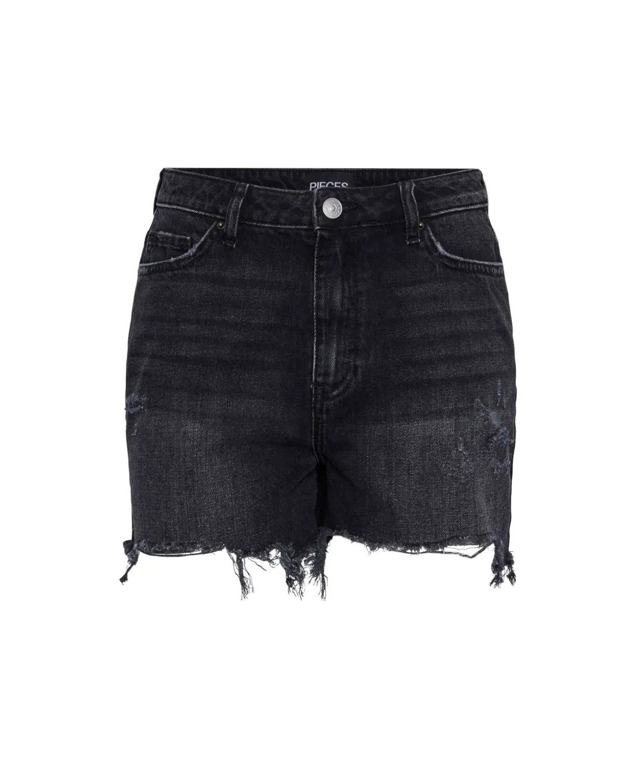 PIECES Jeansshorts in schwarz mit ausgefranstem Saum