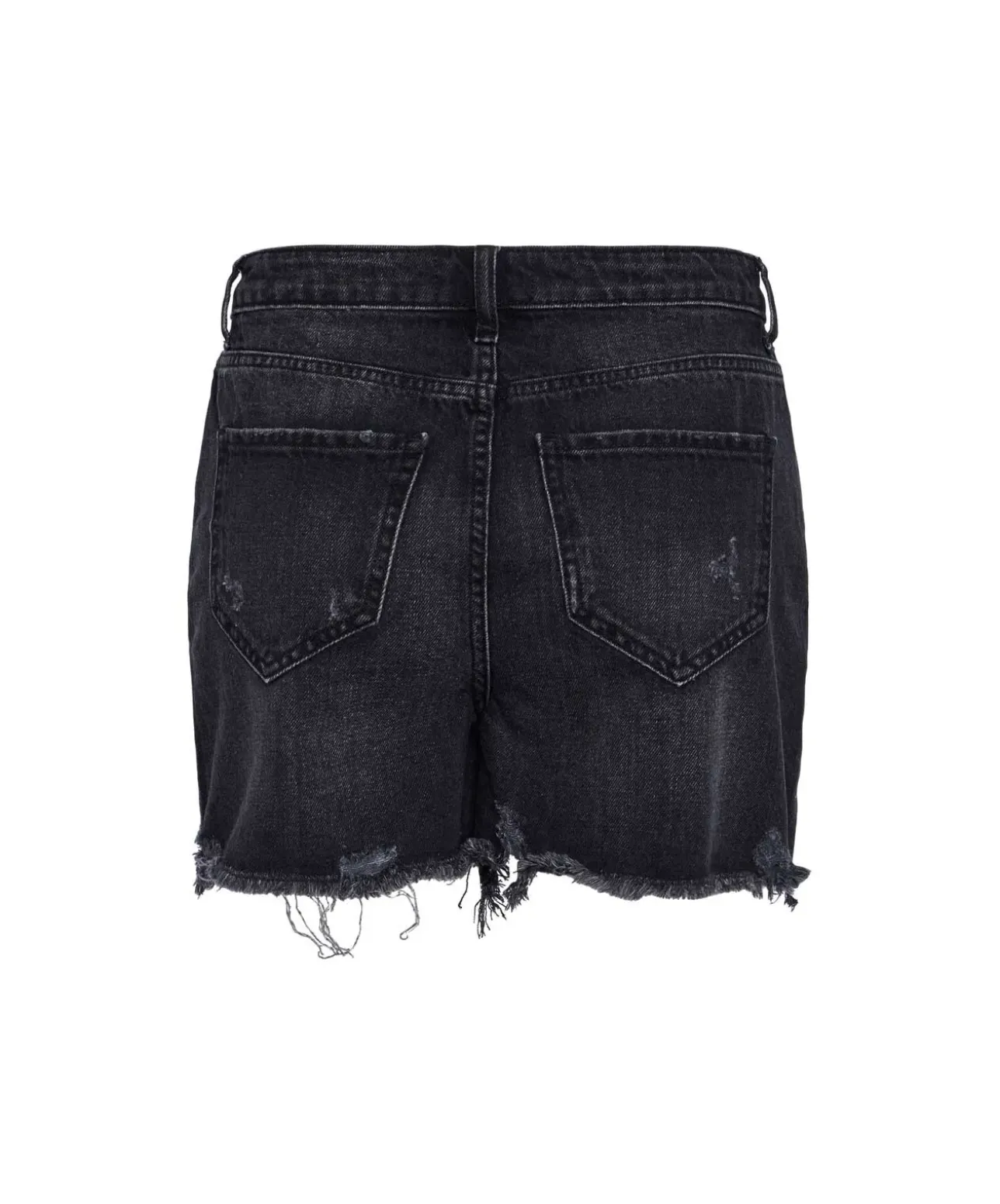 PIECES Jeansshorts in schwarz mit ausgefranstem Saum