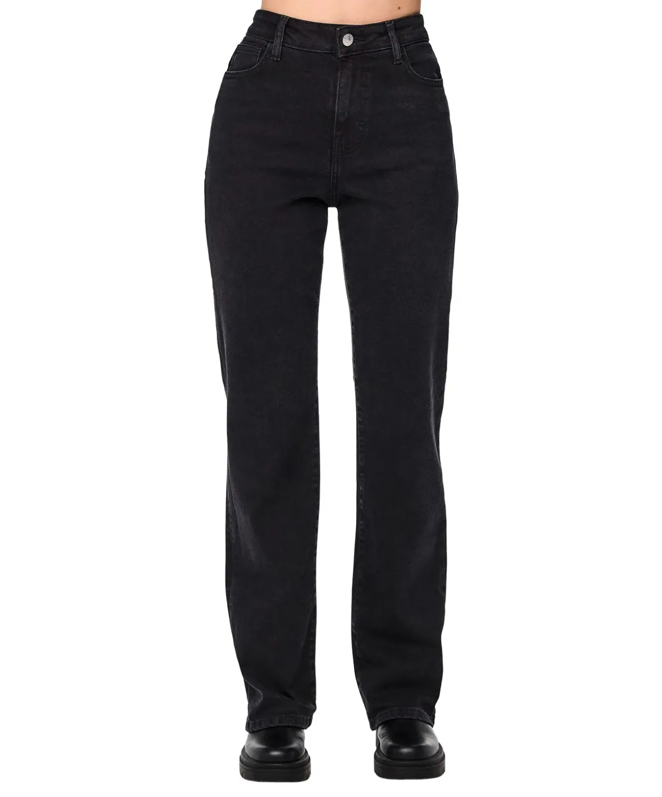PIECES Kelly Straight Jeans mit hoher Taille in Schwarz