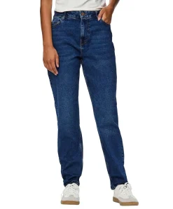 Pieces Kesia Jeans Mom fit in dunkelblauer Waschung