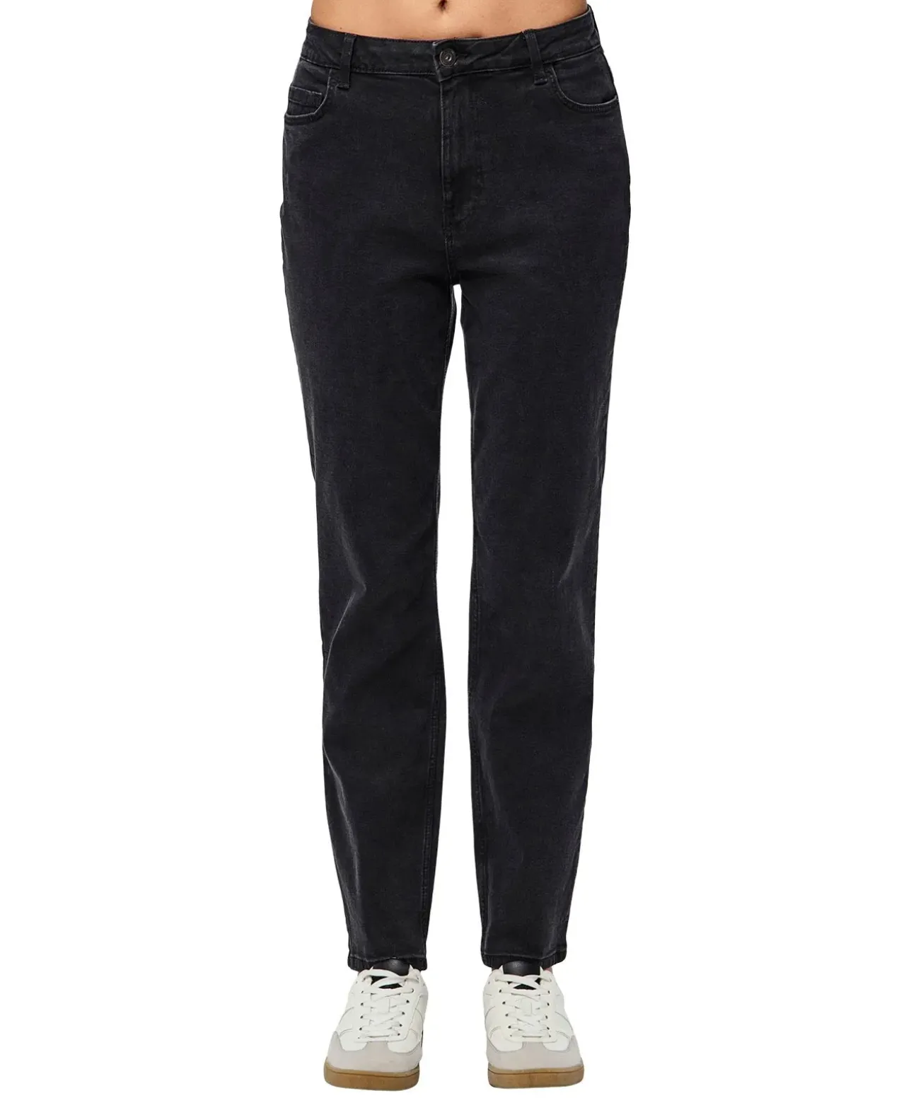 PIECES Kesia Mom-Fit Jeans in Schwarz mit Knöchellänge