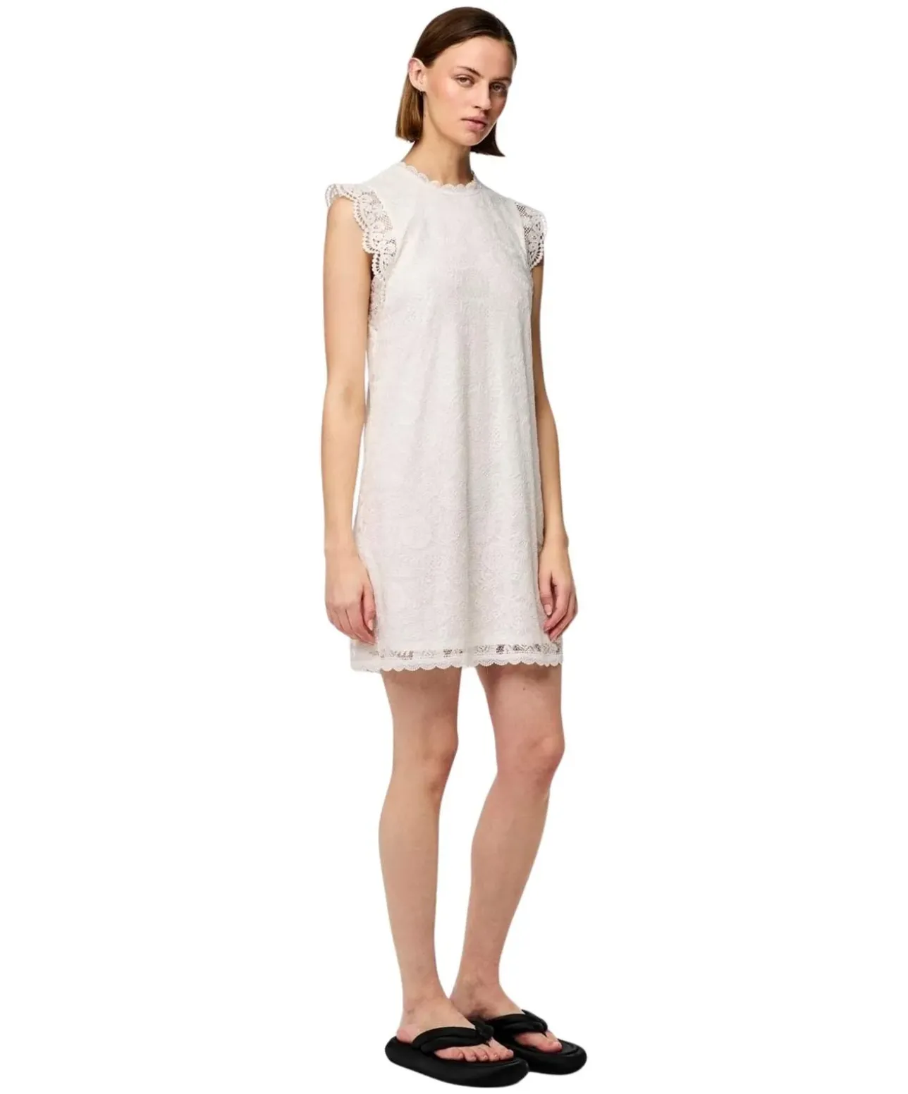 Pieces Kleid mit Spitze Olline in Weiß