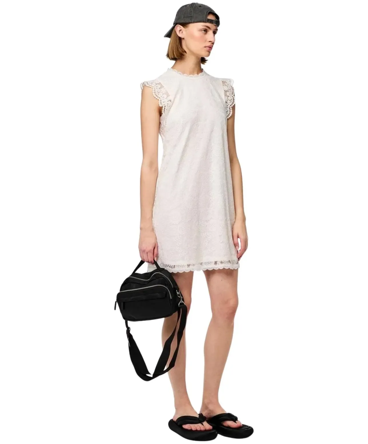 Pieces Kleid mit Spitze Olline in Weiß