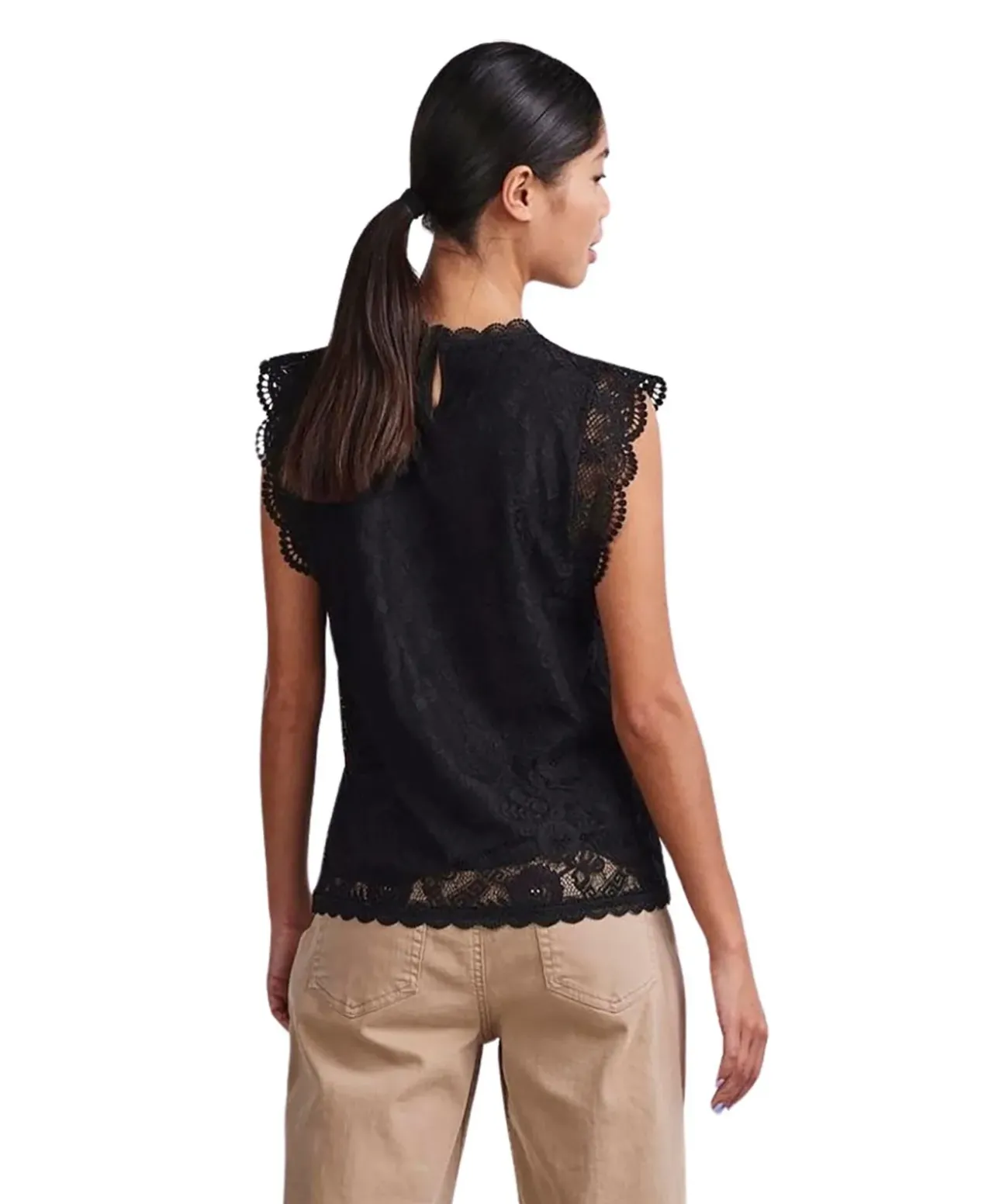 Pieces Spitzentop Olline in Schwarz