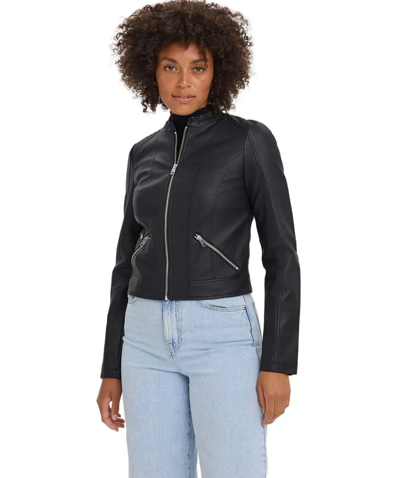Vero Moda Bikerjacke Khloefavo in schwarzer Lederoptik