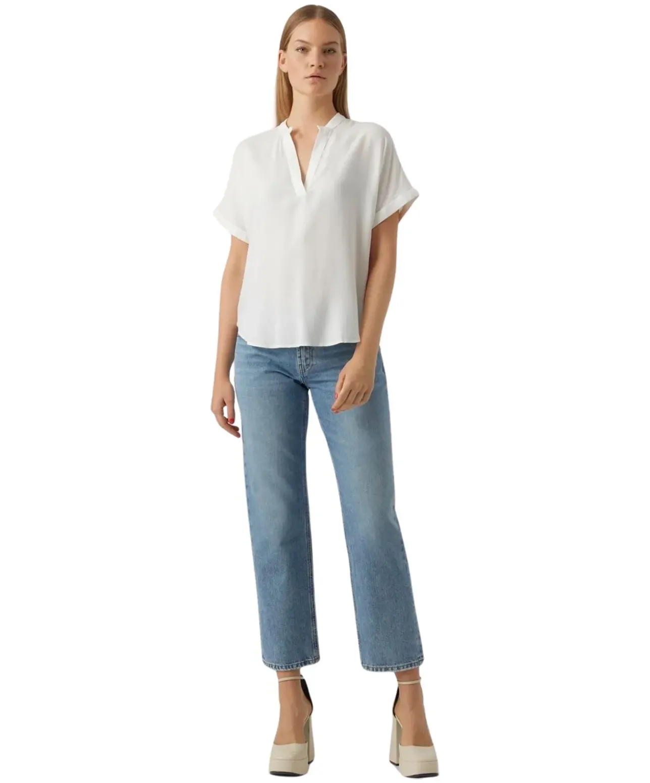 Vero Moda Blusenshirt Beauty mit Splitneck in Weiß