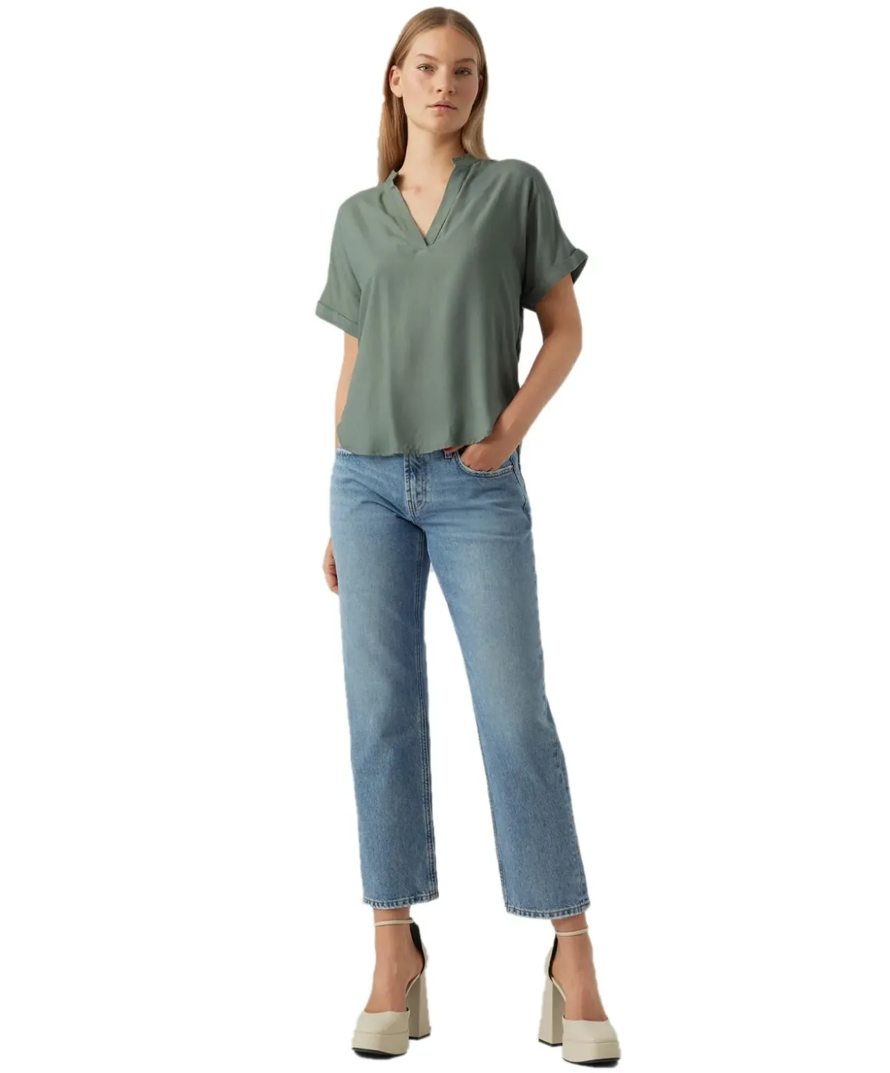 Vero Moda Blusenshirt Beauty mit Splitneck in Grün