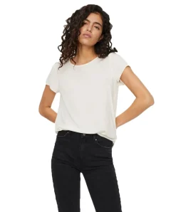 Vero Moda Blusenshirt Becca Plain mit Rundhals in Weiß