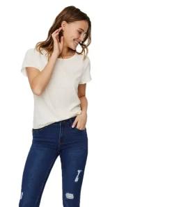 Vero Moda Blusenshirt Becca Plain mit Rundhals in Weiß