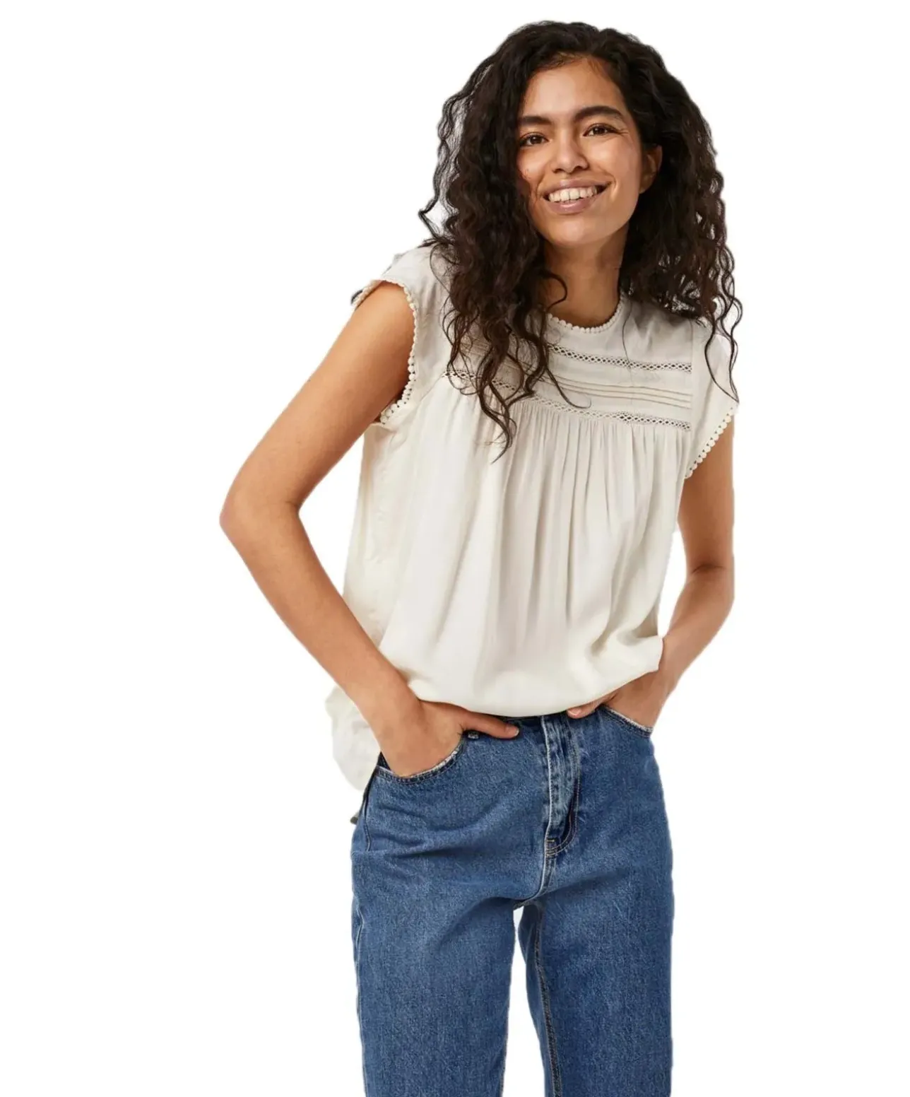Vero Moda Blusenshirt Debbie mit kurzen Ärmeln in weiß