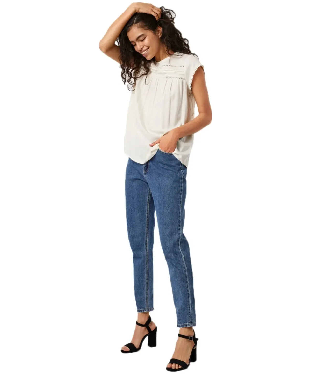 Vero Moda Blusenshirt Debbie mit kurzen Ärmeln in weiß