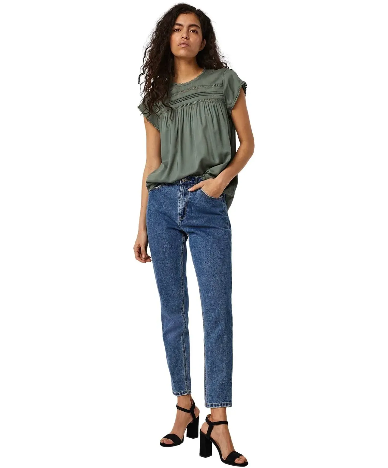 Vero Moda Blusenshirt Debbie in Grün mit kurzen Ärmeln