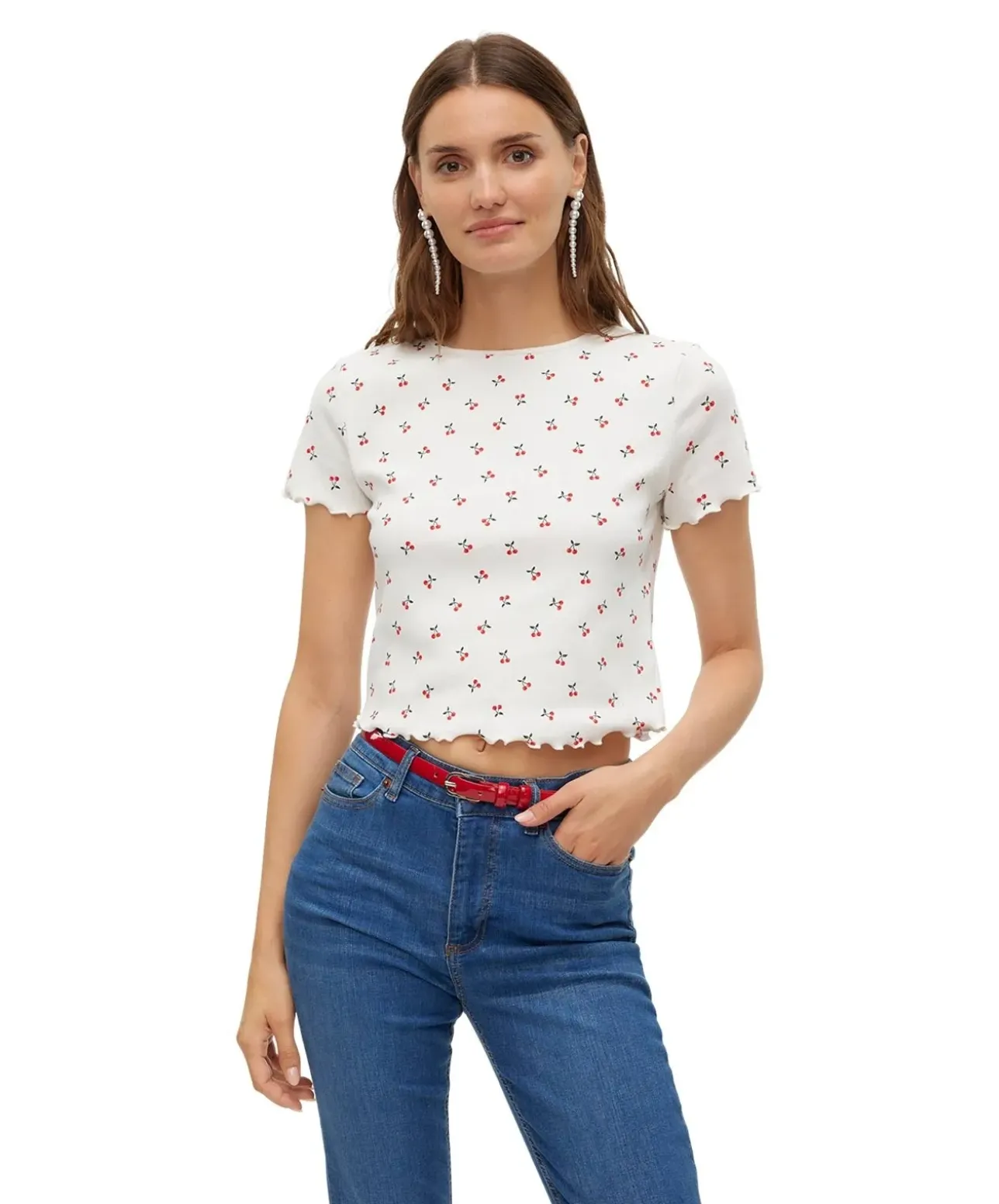 Vero Moda Blusenshirt Harry in Weiß mit Kirschprint
