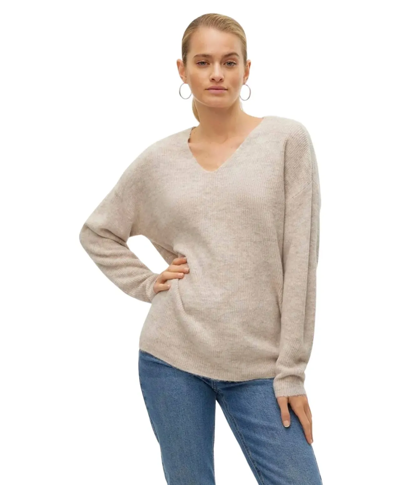 Vero Moda Damen Strickpullover Crewlefile mit V-Auschnitt