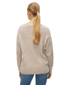 Vero Moda Damen Strickpullover Crewlefile mit V-Auschnitt