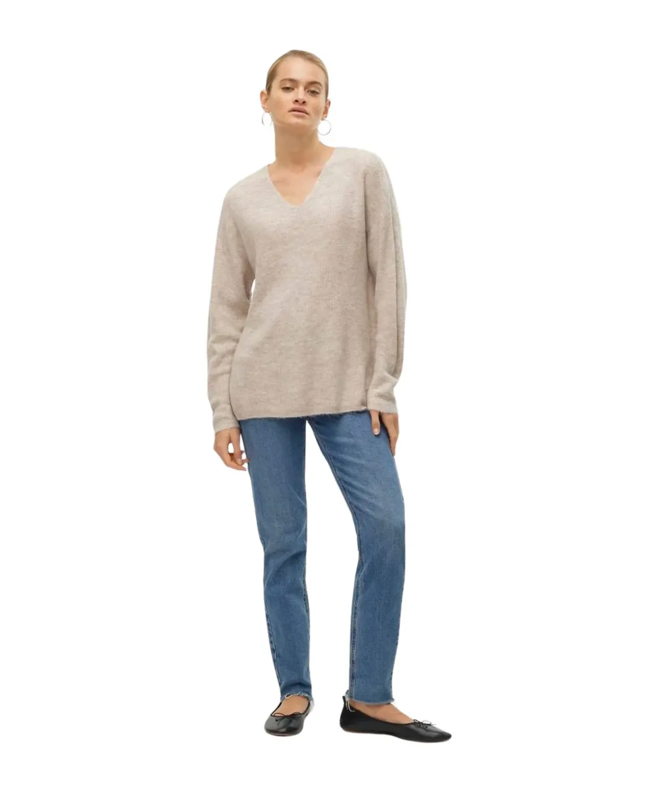 Vero Moda Damen Strickpullover Crewlefile mit V-Auschnitt