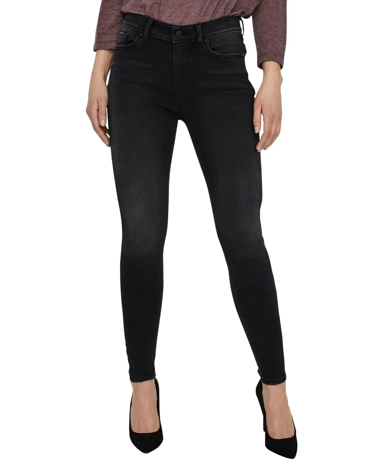 Vero Moda Damen-Jeans Skinny Fit Peach in Black Denim