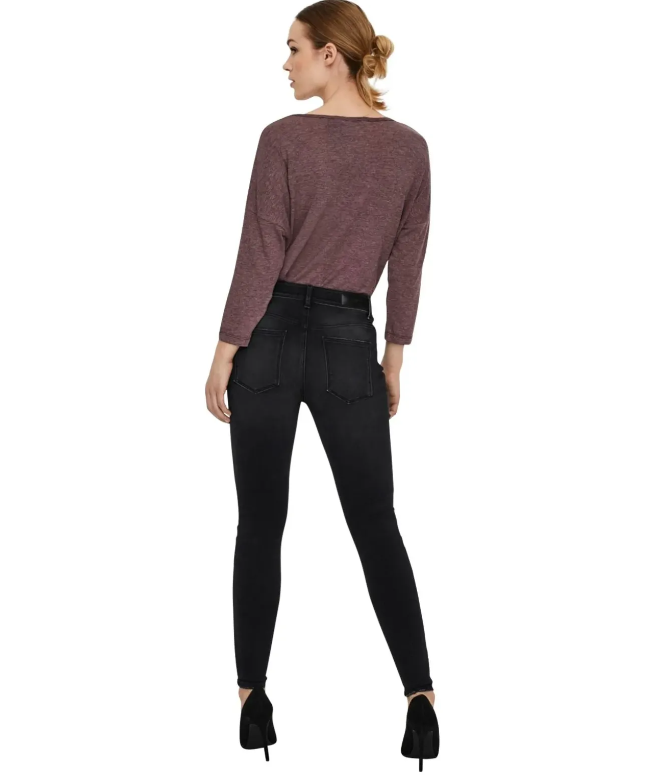 Vero Moda Damen-Jeans Skinny Fit Peach in Black Denim