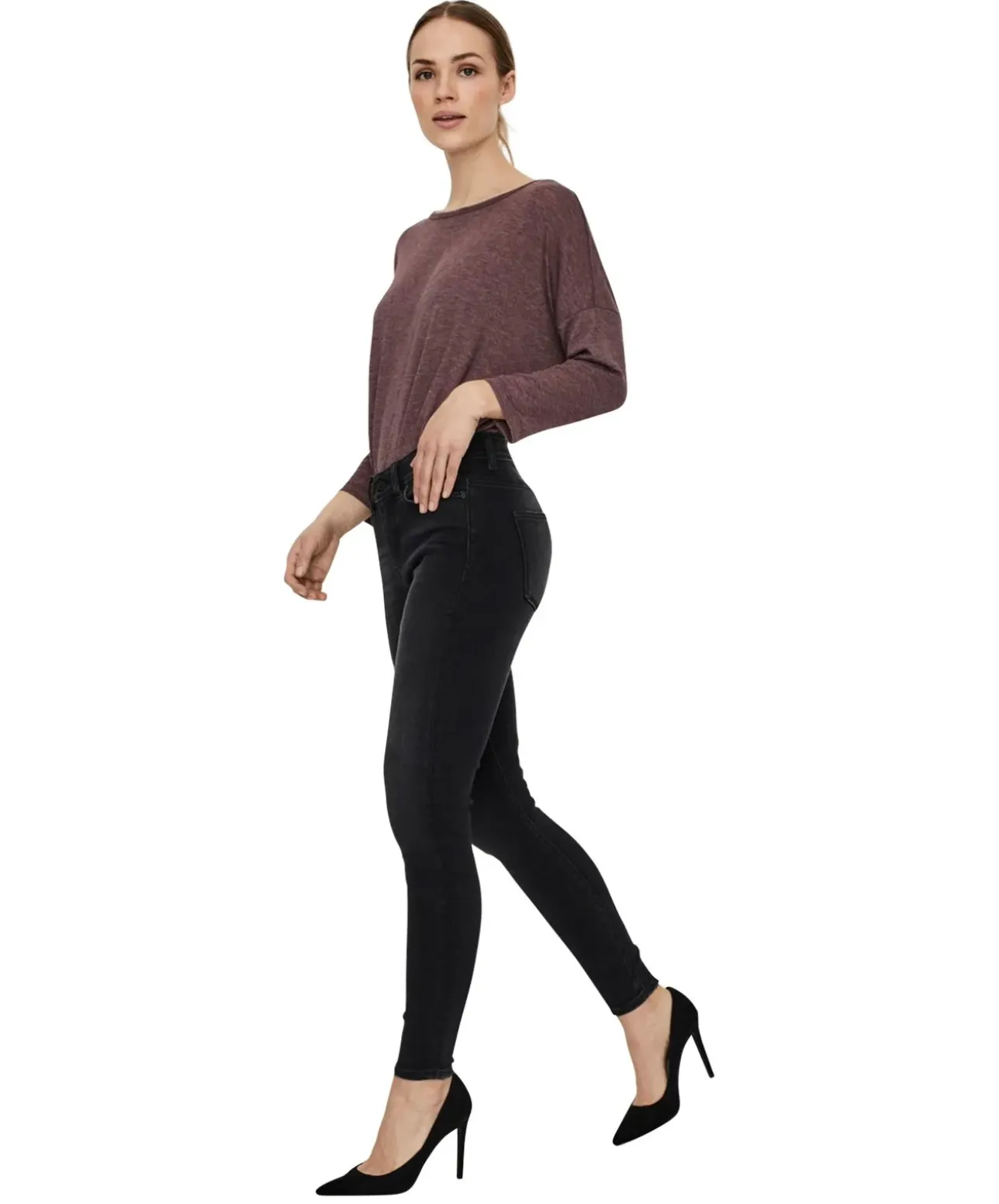Vero Moda Damen-Jeans Skinny Fit Peach in Black Denim