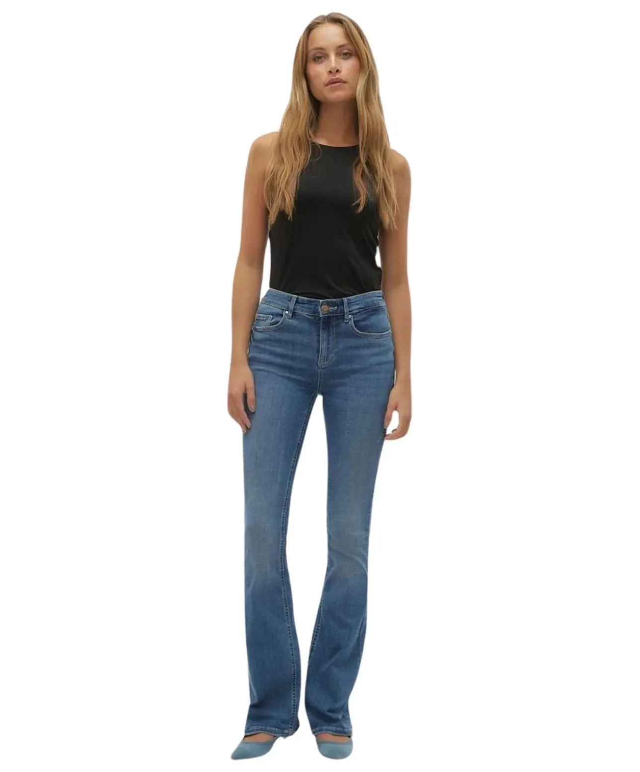 Vero Moda Flash Jeans Flared in Mittelblau