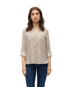 Vero Moda Hemdbluse Bumby mit braunen Streifen und Brusttaschen