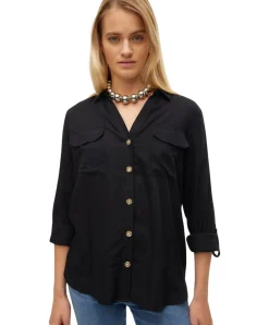 Vero Moda Hemdbluse Bumpy in Schwarz mit V-Ausschnitt