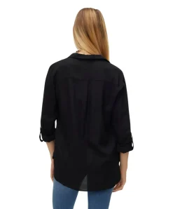 Vero Moda Hemdbluse Bumpy in Schwarz mit V-Ausschnitt