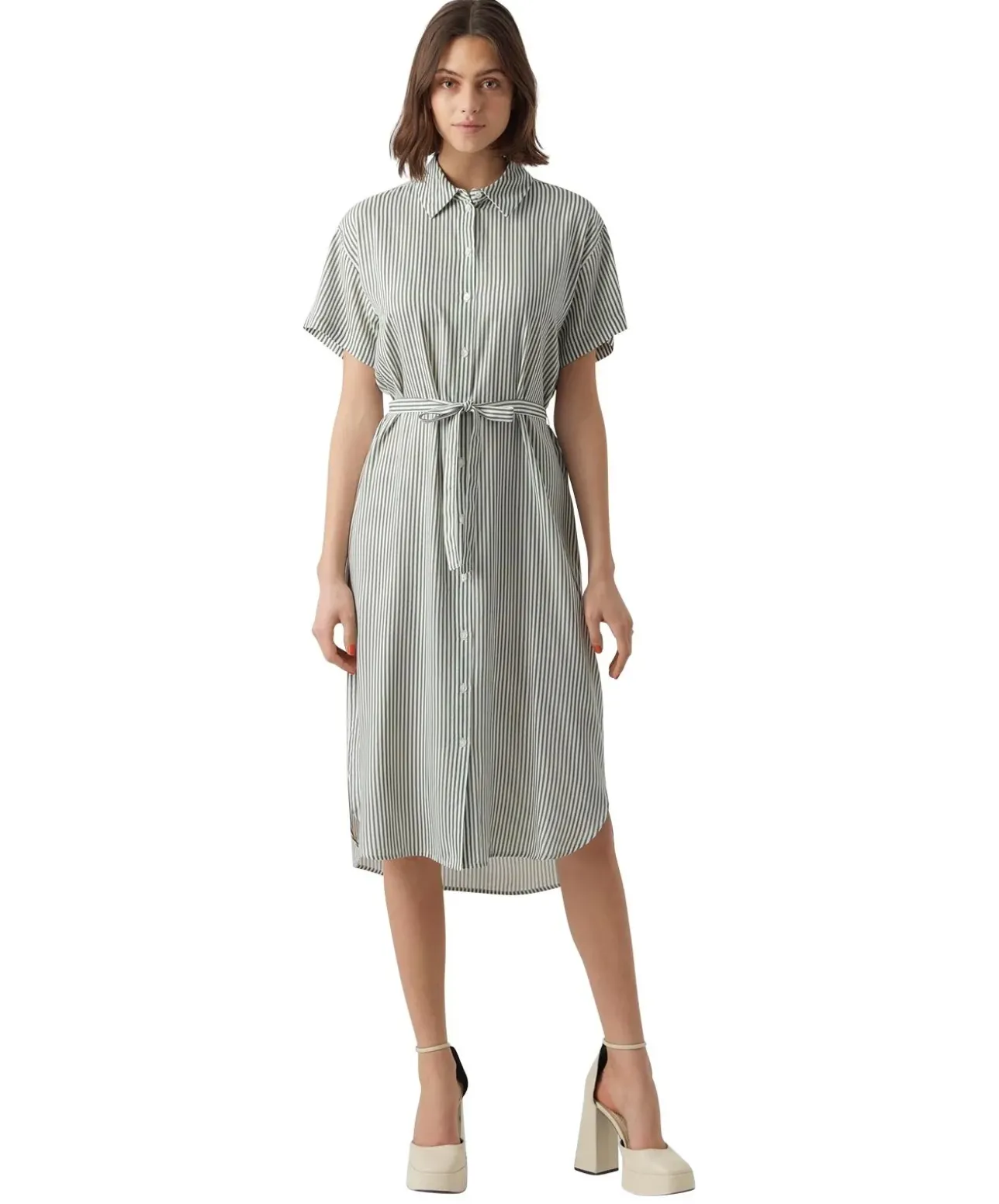 Vero Moda Hemdkleid Bumby mit Gürtel in Streifenoptik