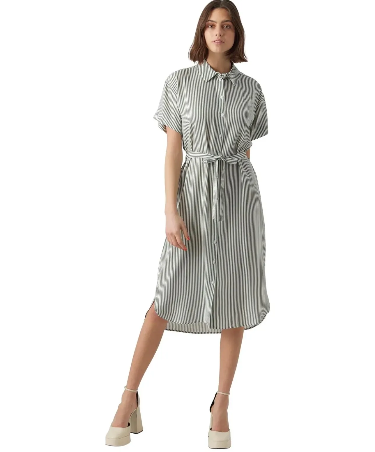 Vero Moda Hemdkleid Bumby mit Gürtel in Streifenoptik