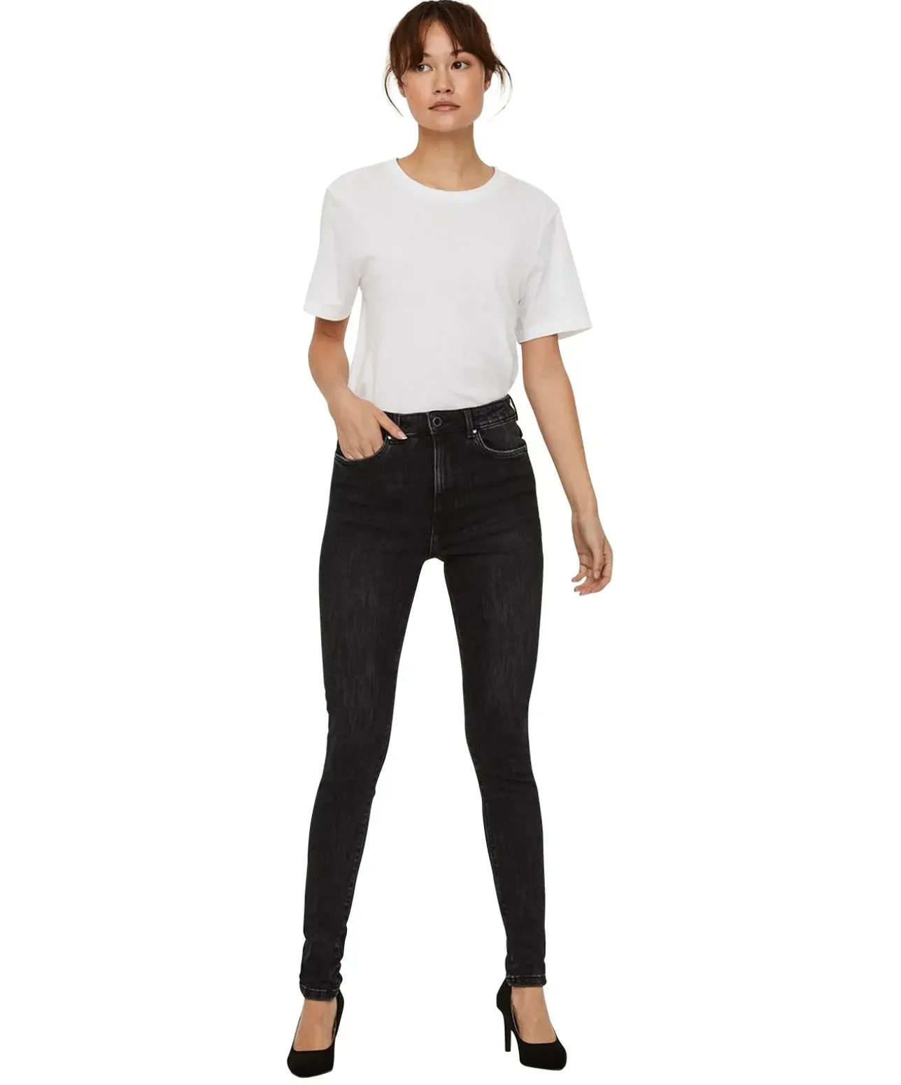 Vero Moda High Waist Skinny Jeans Loa in Black Used