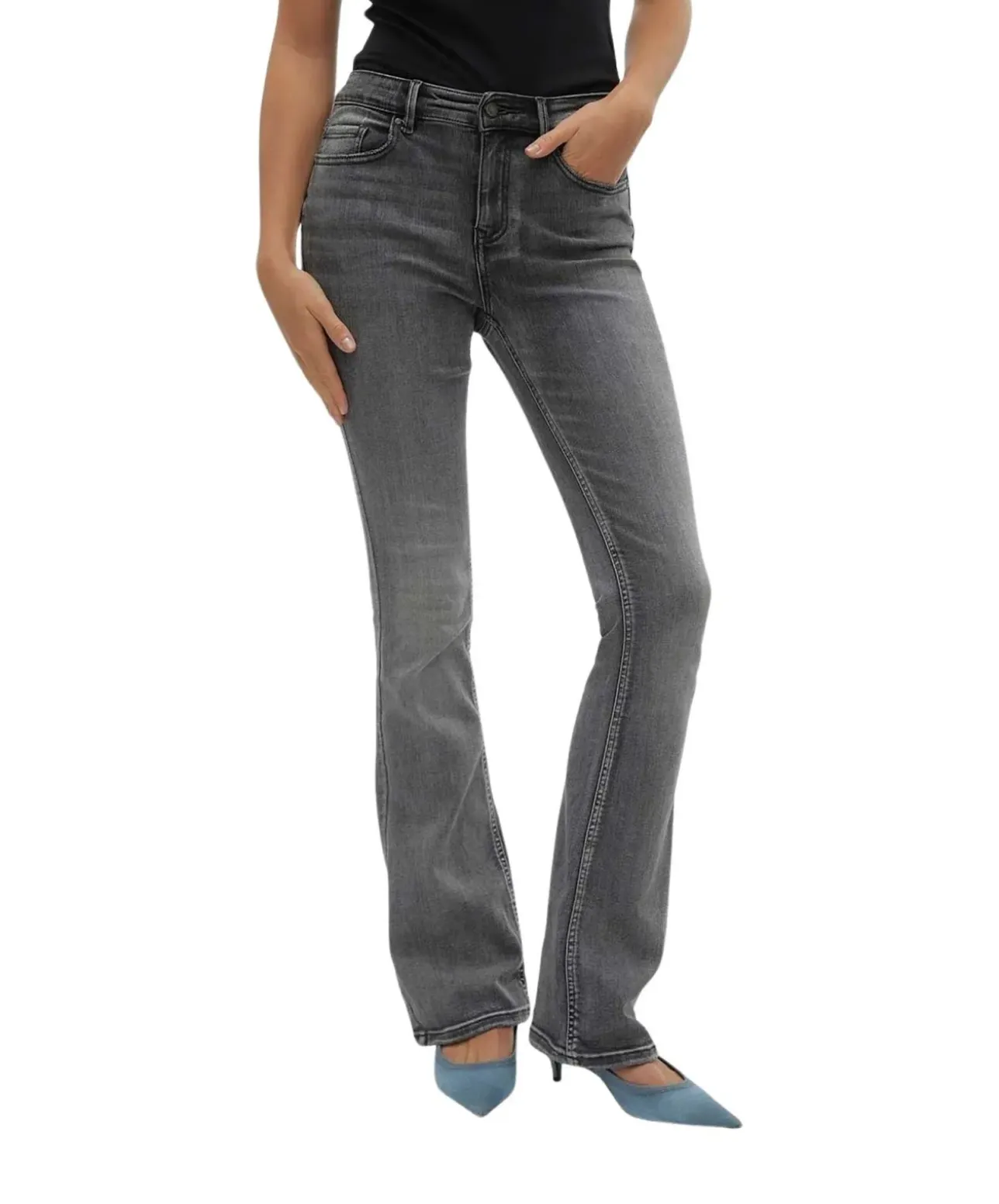Vero Moda Jeans Flash in Grau mit ausgestelltem Bein