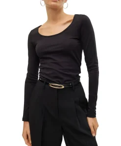 Vero Moda Langarmshirt in Schwarz mit U-Ausschnitt