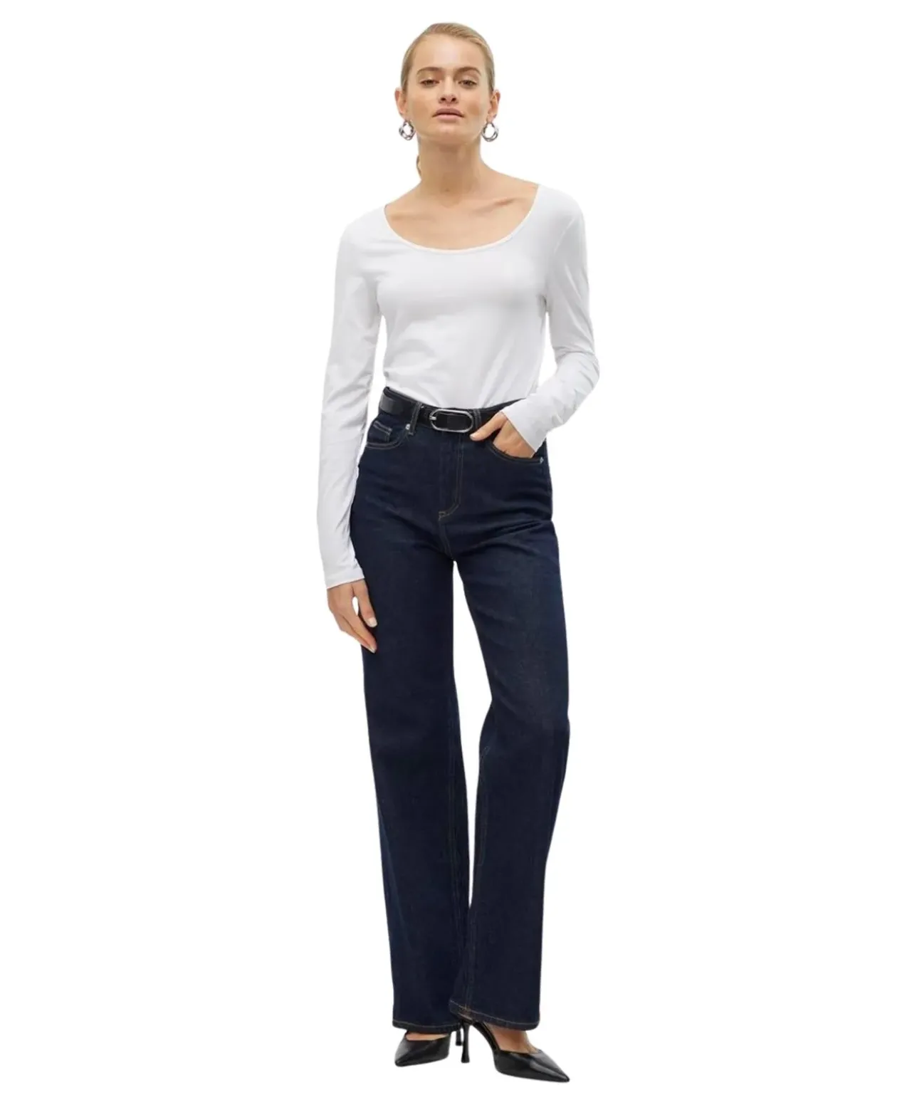 Vero Moda Langarmshirt Maxi aus weißer Baumwolle