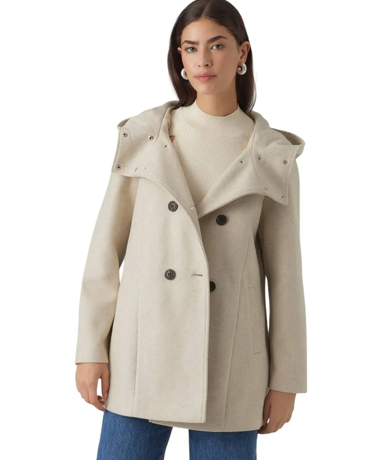 Vero Moda Mantel Fortune Shila mit Großer Kapuze in Beige