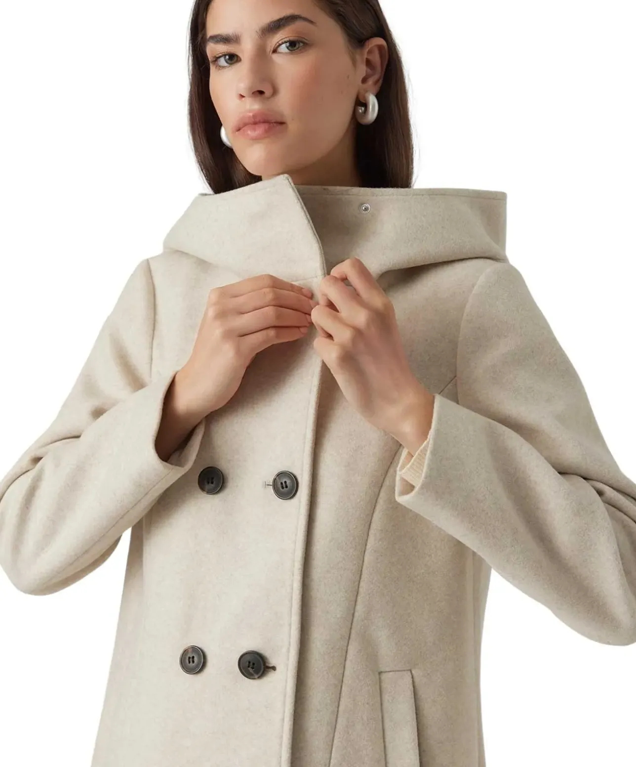 Vero Moda Mantel Fortune Shila mit Großer Kapuze in Beige
