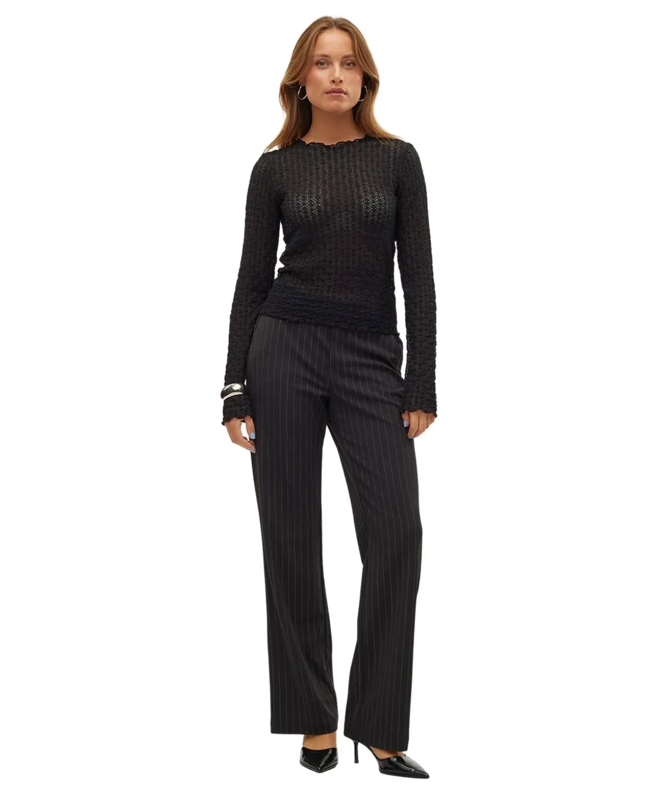 Vero Moda Maya Hose in Schwarz mit Nadelstreifen