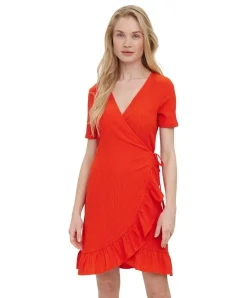 Vero Moda Minikleid Haya mit V-Ausschnitt in Orange