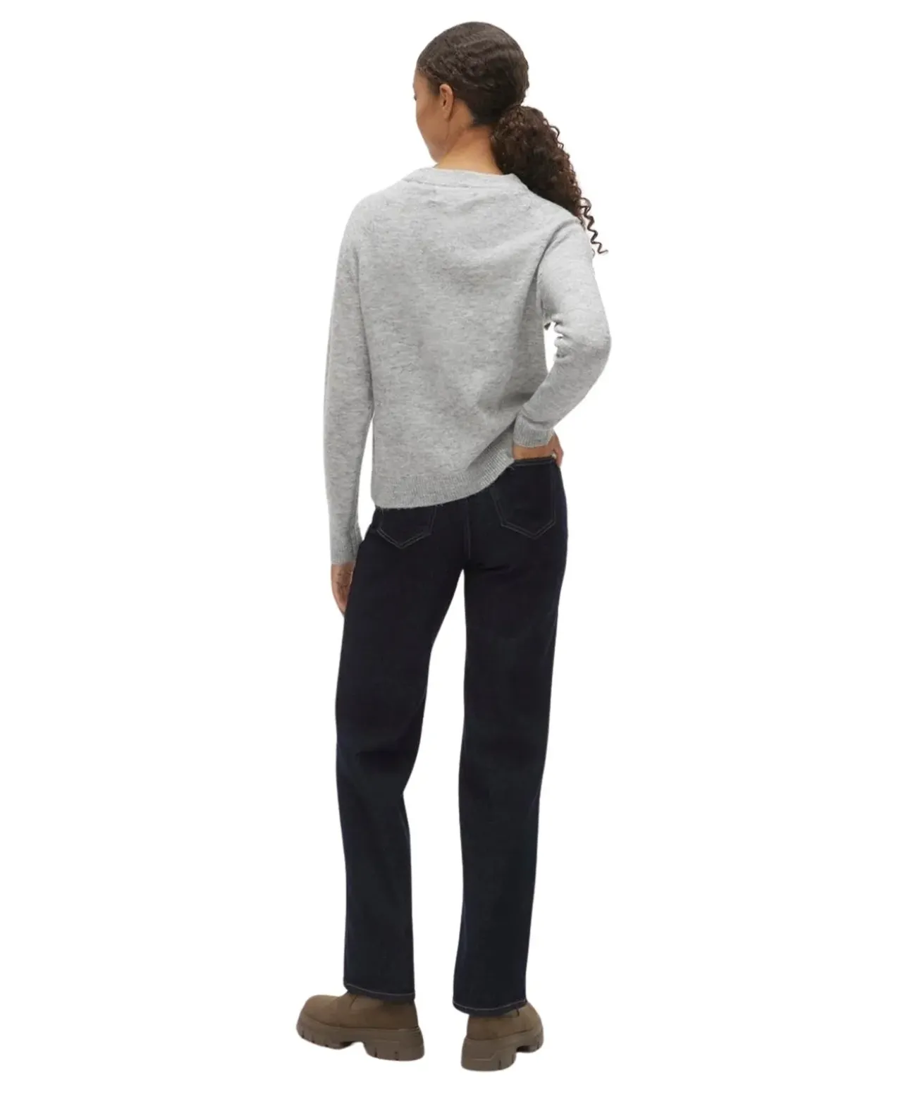 Vero Moda Pullover Filuca in meliertem Grau mit Rundhals